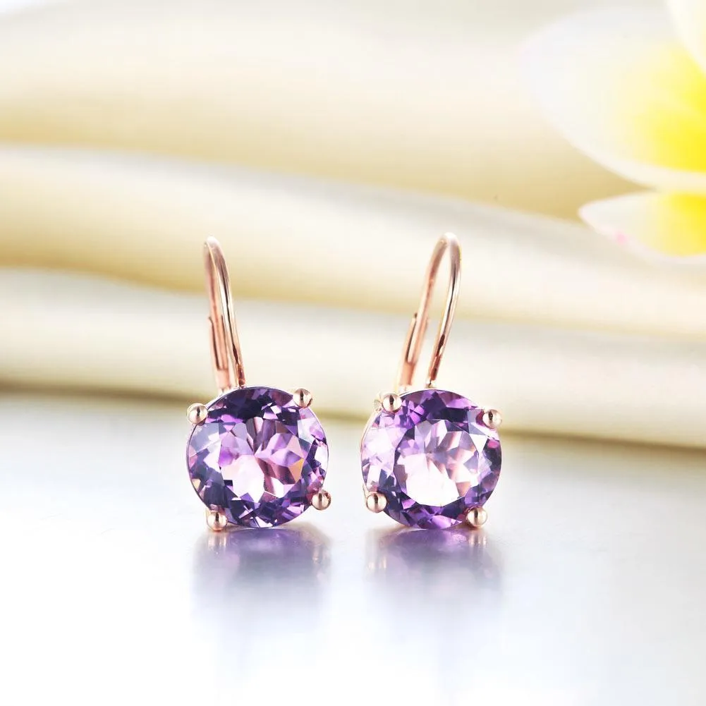 14K Rose Gold Drop Dangle 2 Carat Amethyst Earrings MKE7029