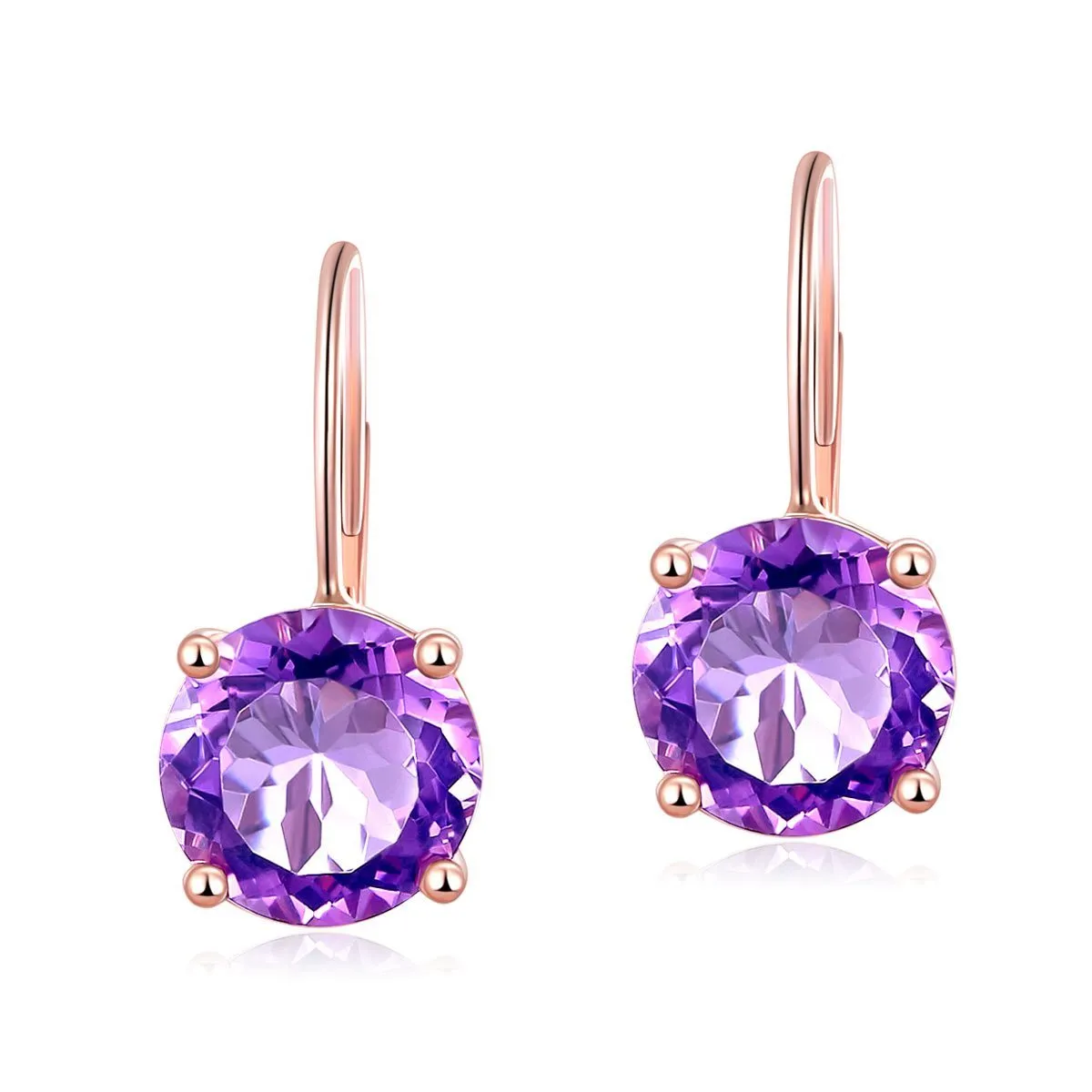 14K Rose Gold Drop Dangle 2 Carat Amethyst Earrings MKE7029