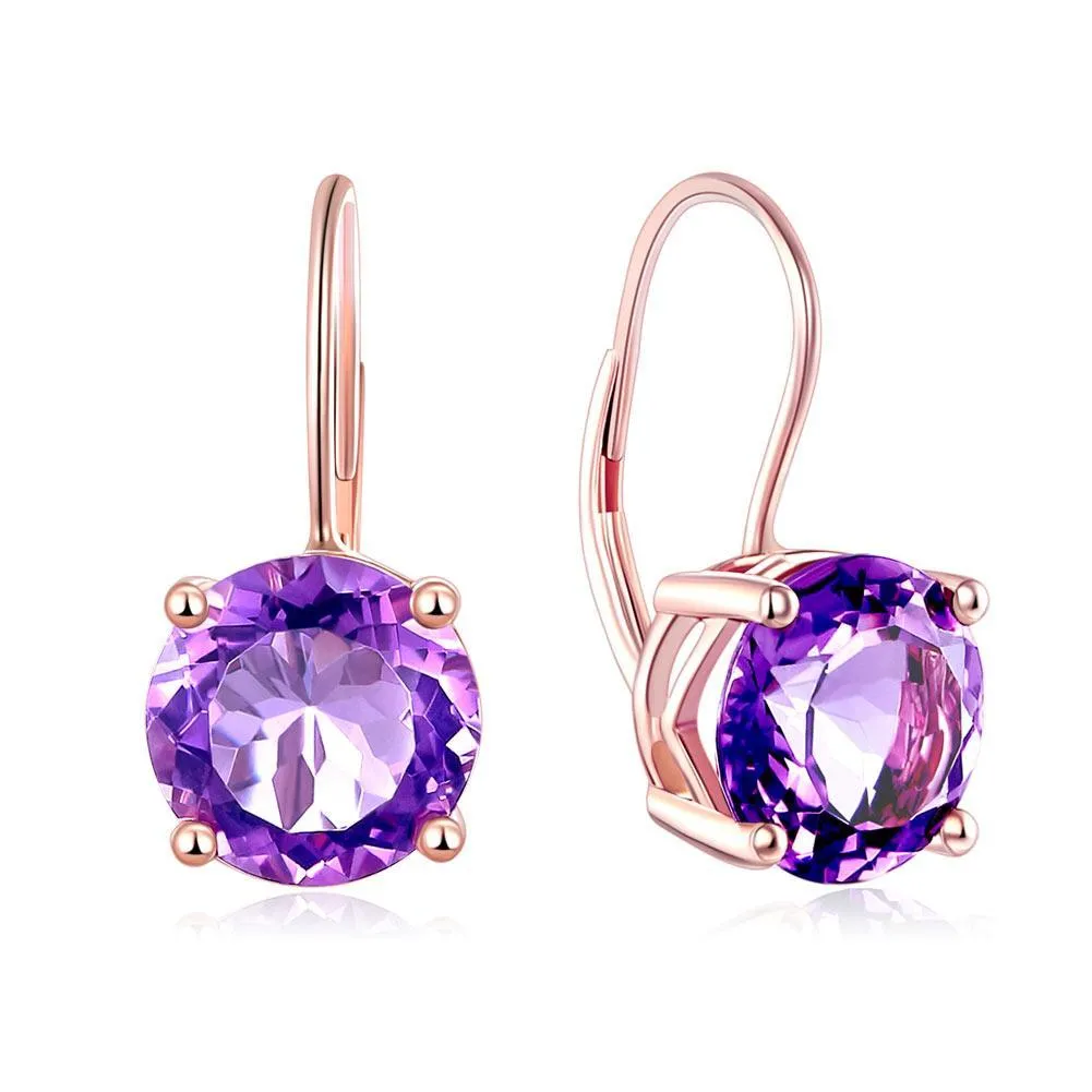 14K Rose Gold Drop Dangle 2 Carat Amethyst Earrings MKE7029