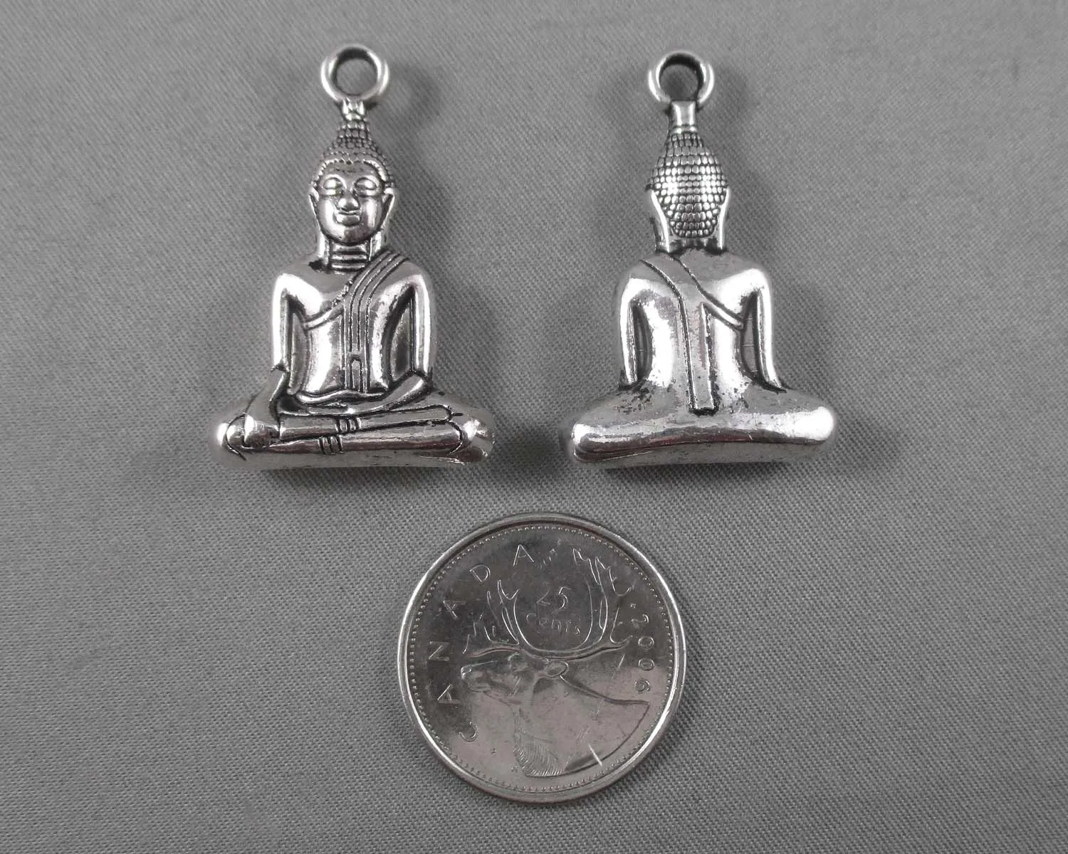 75% OFF!! Buddha Charm Silver Tone 2pcs (0170)