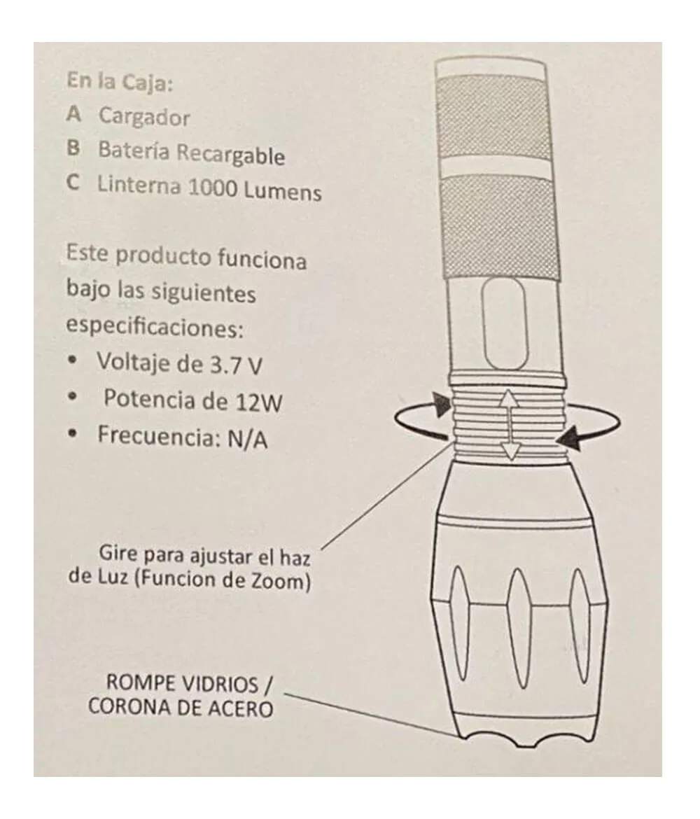 900301 LAMPARA RECARGABLE 1000 LUMENS MARCA PANTHER