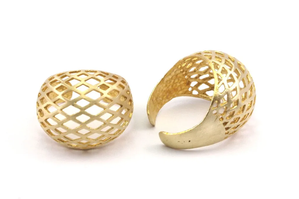 Adjustable Cage Ring - 2 Raw Brass Adjustable Riddled Rings N0081