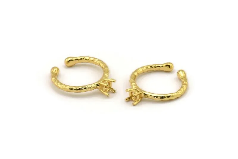 Adjustable Ring Setting, Gold Plated Brass 4 Claw Ring Blanks - Pad Size 4mm N0316