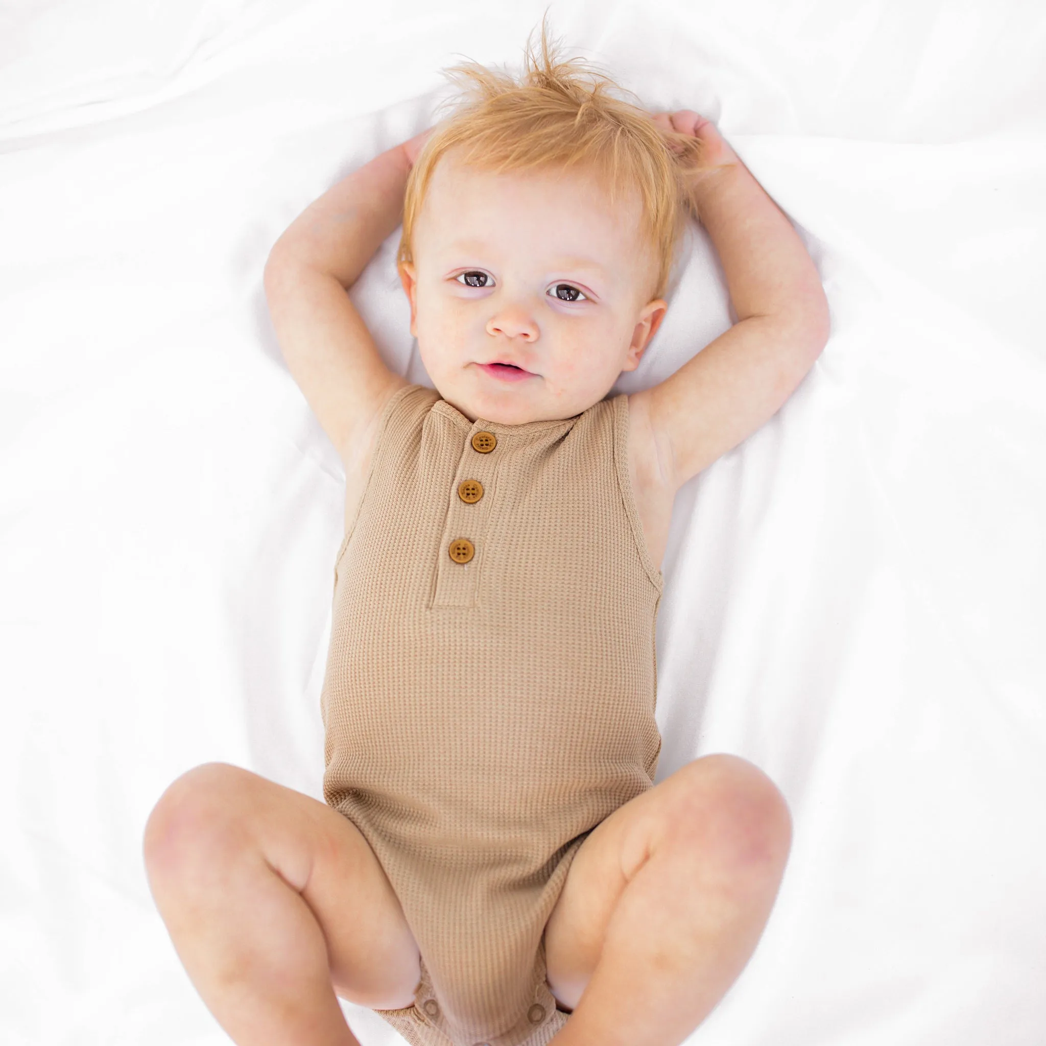 Alfie Waffle Romper - Biscuit