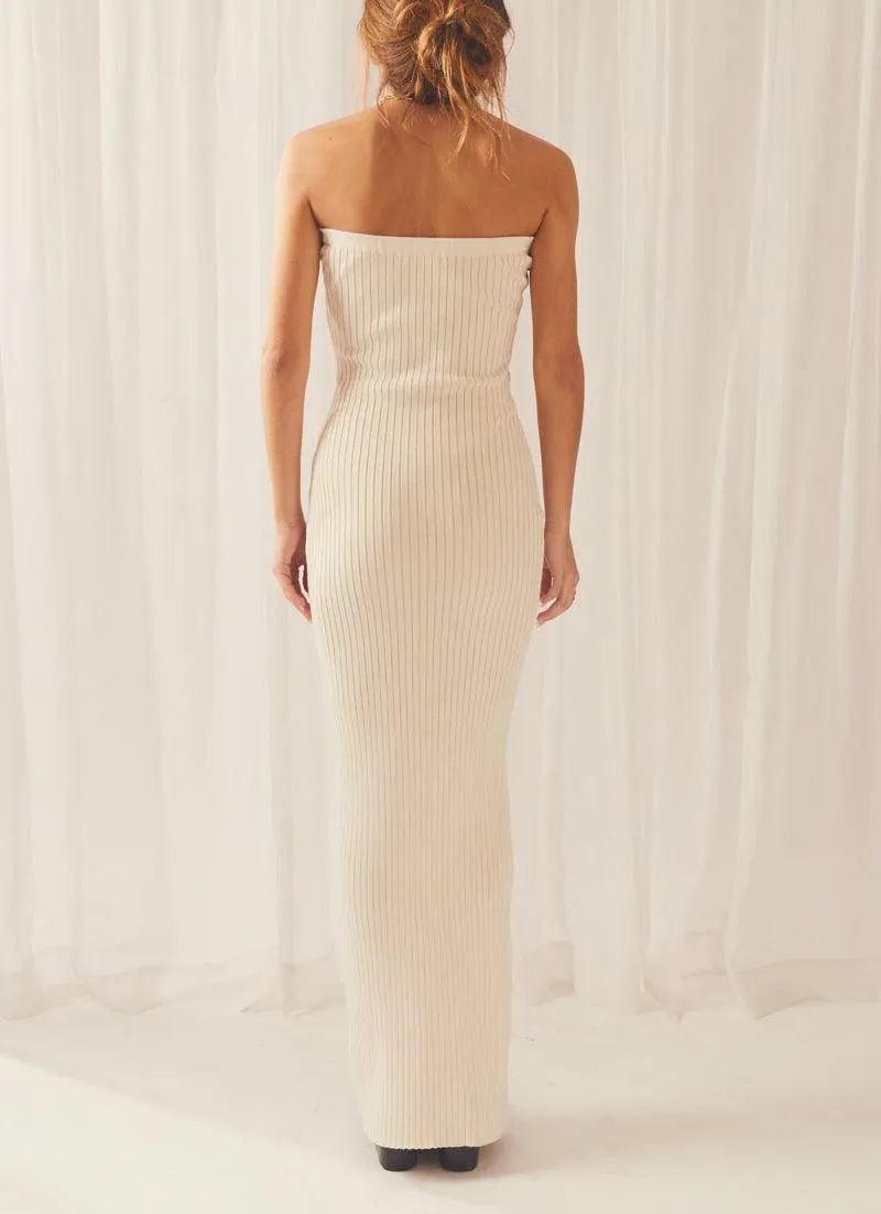 Angels Silhouette Rib Knit Tube Maxi Dress - Oatmeal