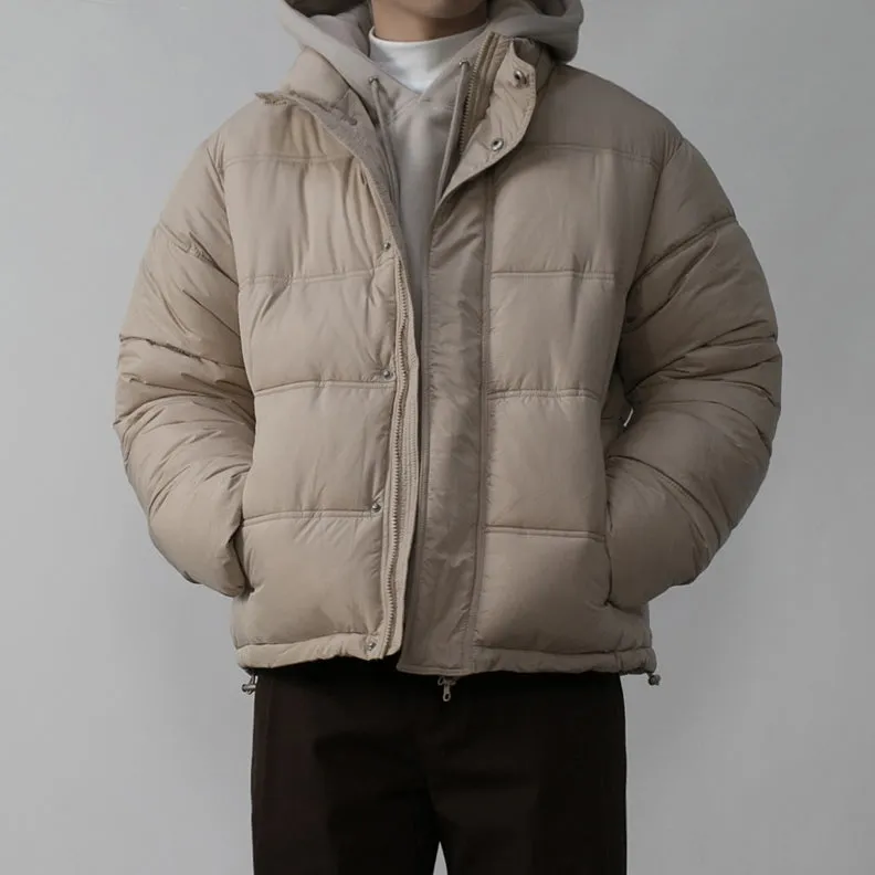 Beige Mens Short Puffers Winter Outerwear Outfits Kpop Style Coats Clothing