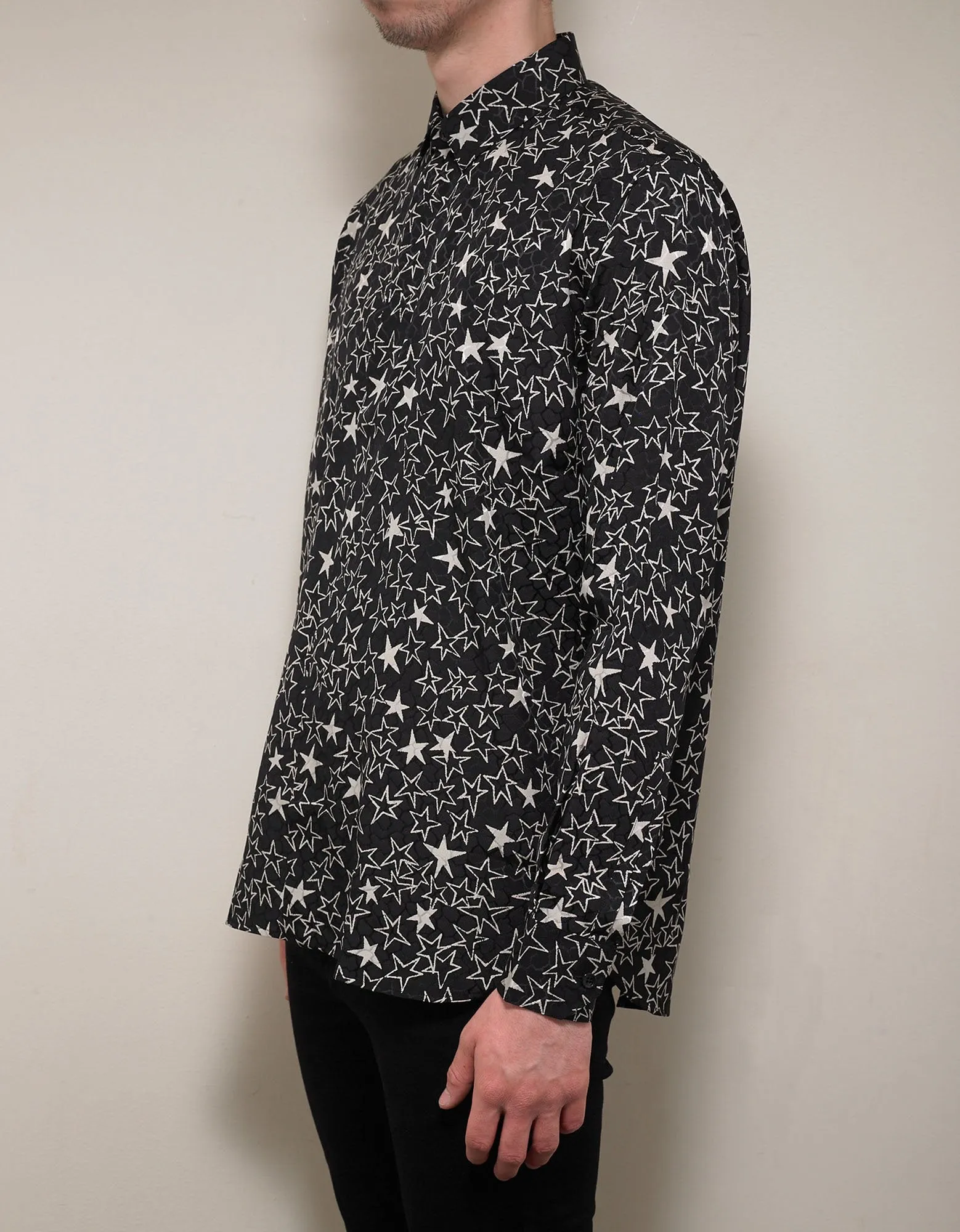 Black Graffiti Stars Print Silk Shirt