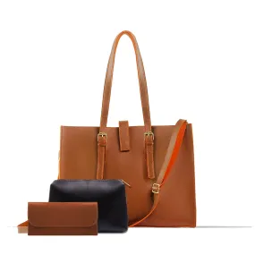 Blossom Caramel Brown 3Pcs Tote Bagset