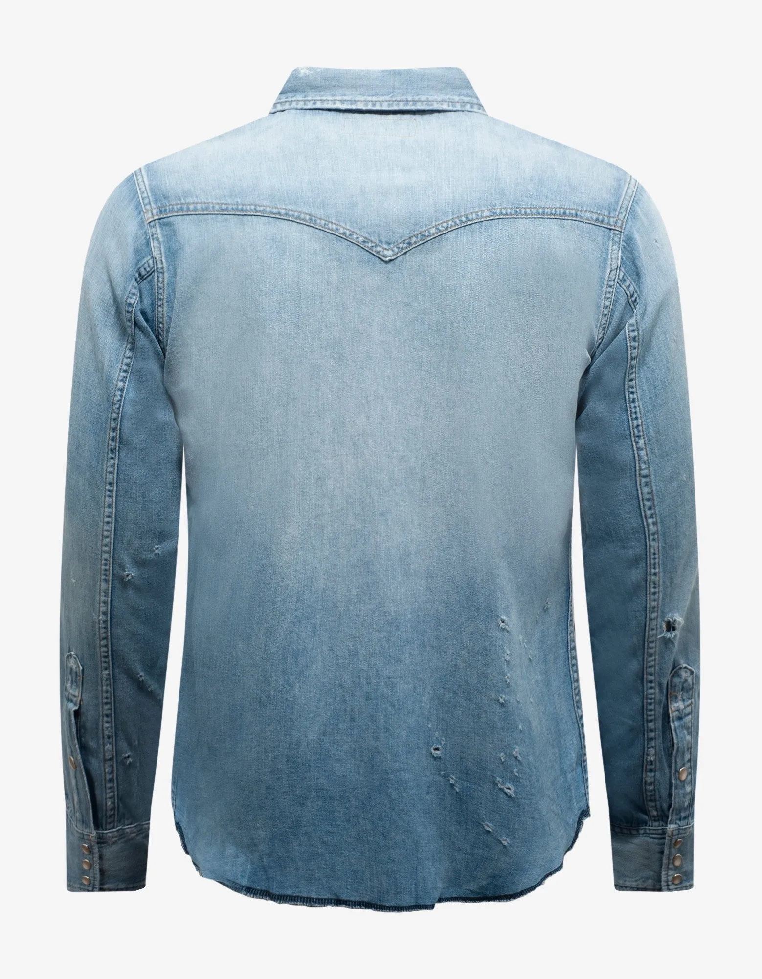 Blue Destroyed Denim Western Shirt