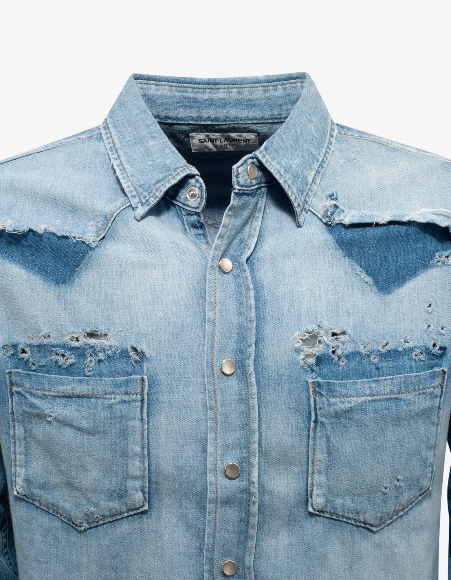 Blue Destroyed Denim Western Shirt