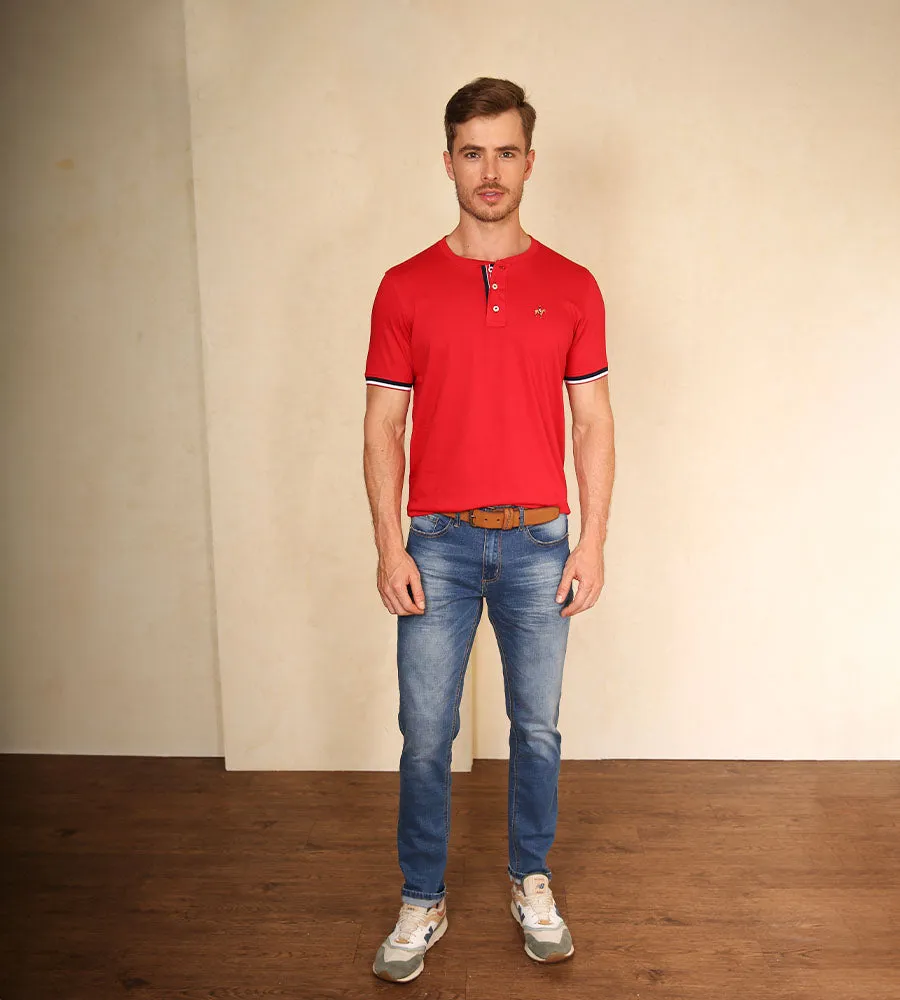 Camiseta F/E Cuello Henley Rojo Ref. 147021123