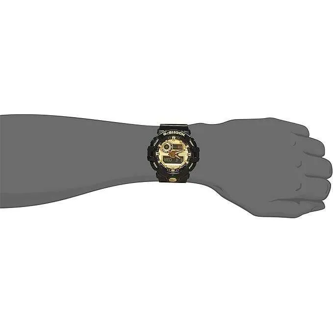 CASIO G-SHOCK BLACK RUBBER STRAP ANALOG DIGITAL GOLD DIAL MEN WATCH GA-710GB-1AJF