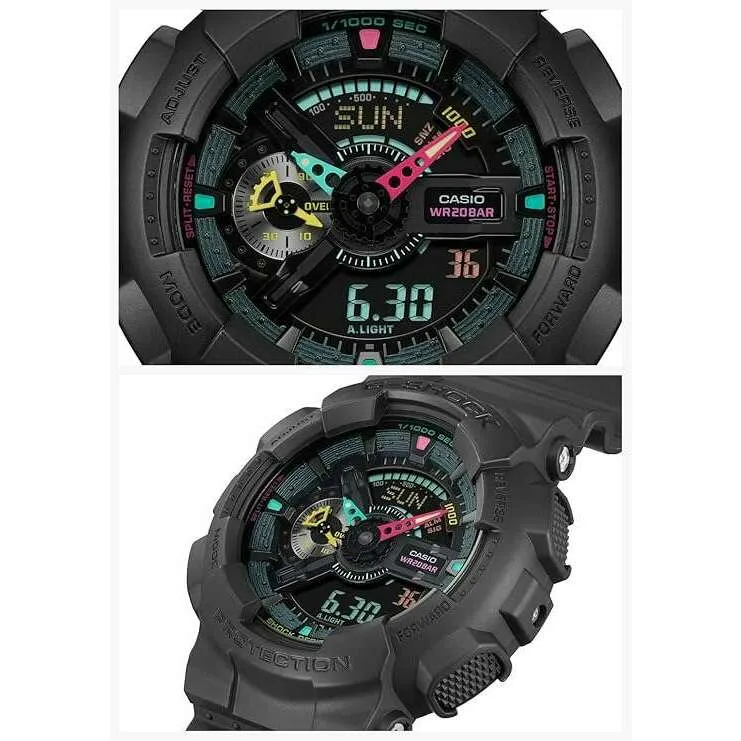 CASIO G-SHOCK MULTI FLUORESCENT COLOR SERIES DAY-DATE BLACK MEN WATCH GA-110MF-1AJF