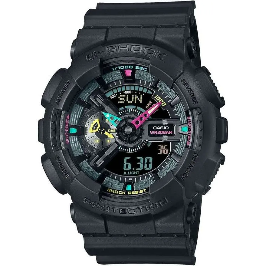 CASIO G-SHOCK MULTI FLUORESCENT COLOR SERIES DAY-DATE BLACK MEN WATCH GA-110MF-1AJF