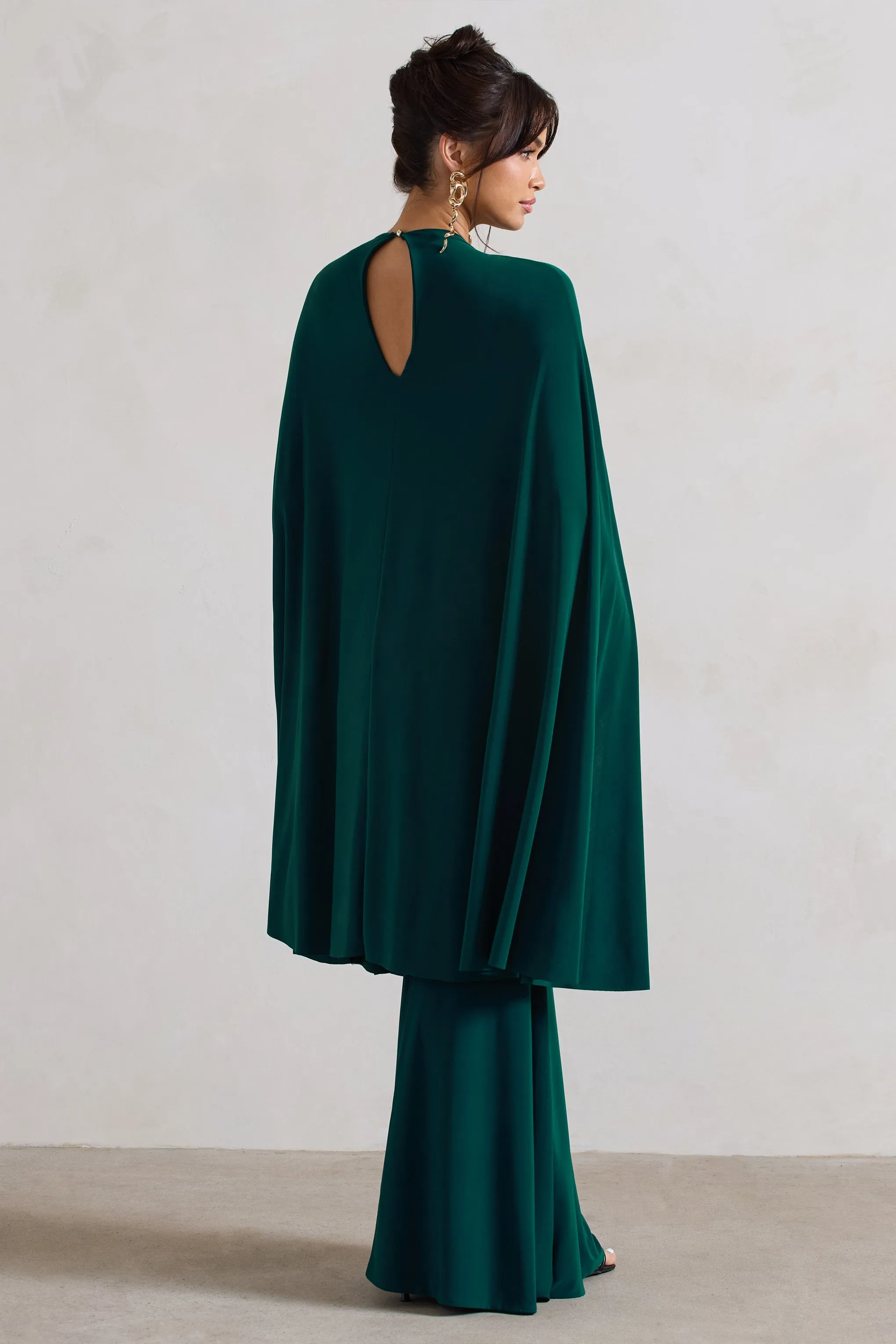 Charmaine | Robe longue vert bouteille à col haut avec cape