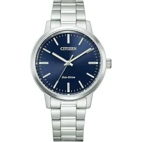 CITIZEN COLLECTION ANALOG GLOW IN THE DARK SILVER STRAP NAVY DIAL MEN WATCH BJ6541-58L