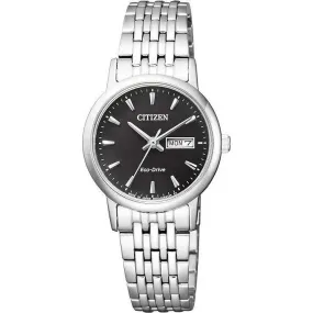 CITIZEN COLLECTION ECO-DRIVE SILVER STRAP BLACK DIAL LADIES WATCH EW3250-53E