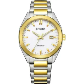 CITIZEN COLLECTION ECO-DRIVE SOLAR OCTAGON SHAPE SILVER & GOLD STRAP MEN WATCH BM7624-82A