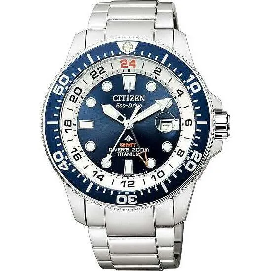 CITIZEN PROMASTER MARINE SERIES ECO DRIVE GMT DIVER SILVER MEN WATCH BJ7111-86L