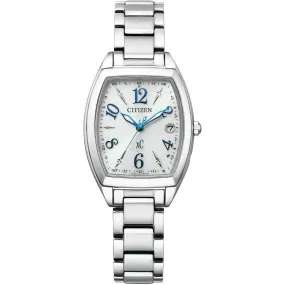 CITIZEN XC HAPPY FLIGHT SERIES ECO-DRIVE RADIO SOLAR TONNEAU SHAPED SILVER WATCH ES9391-54A