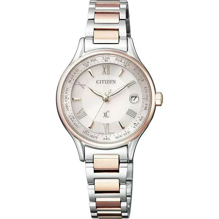 CITIZEN XC TITANIA LINE HAPPY FLIGHT SERIES ECO-DRIVE SILVER & PINK LADIES WATCH EC1165-51W