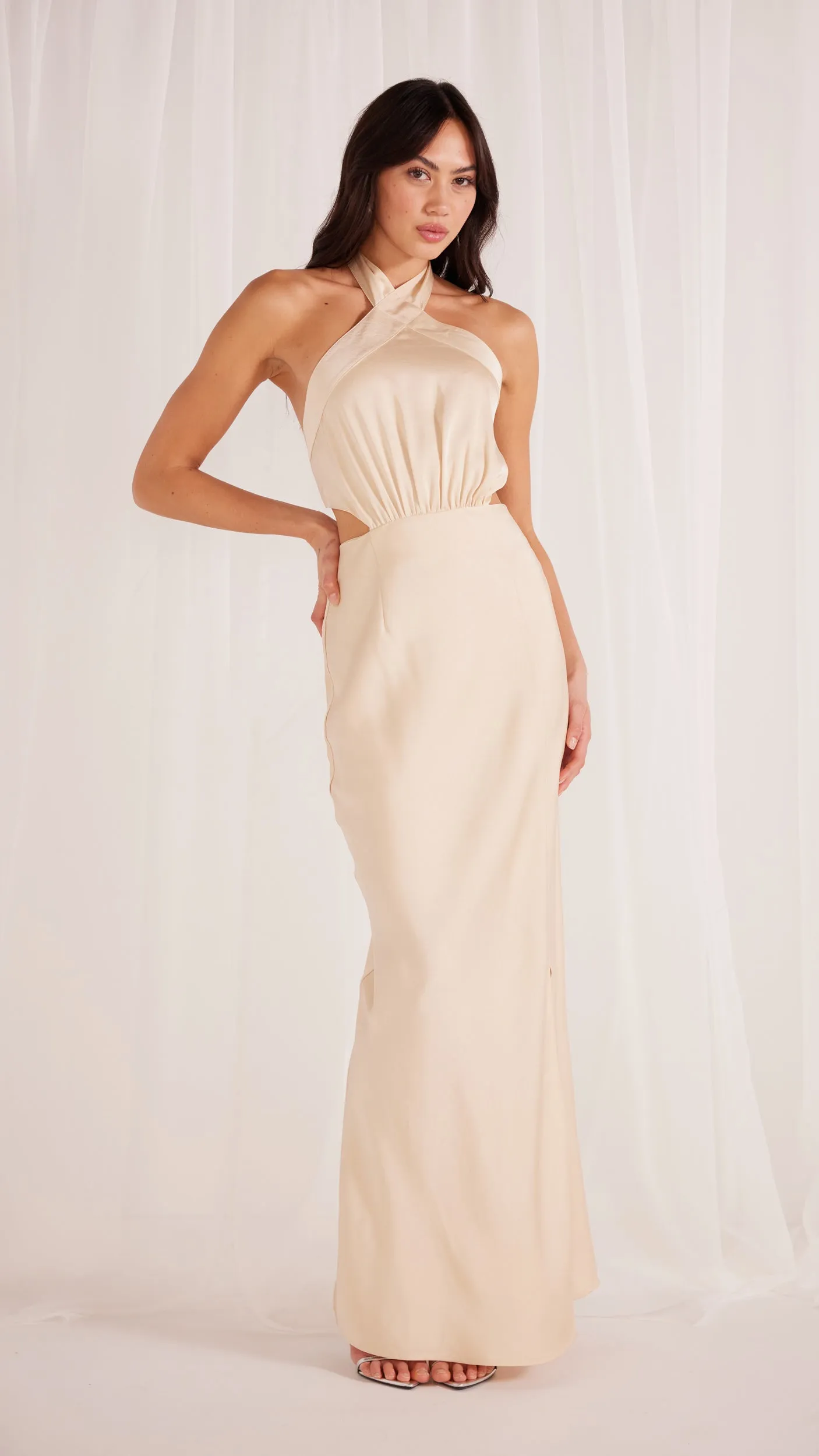 Finlay Satin Halter Gown Champagne