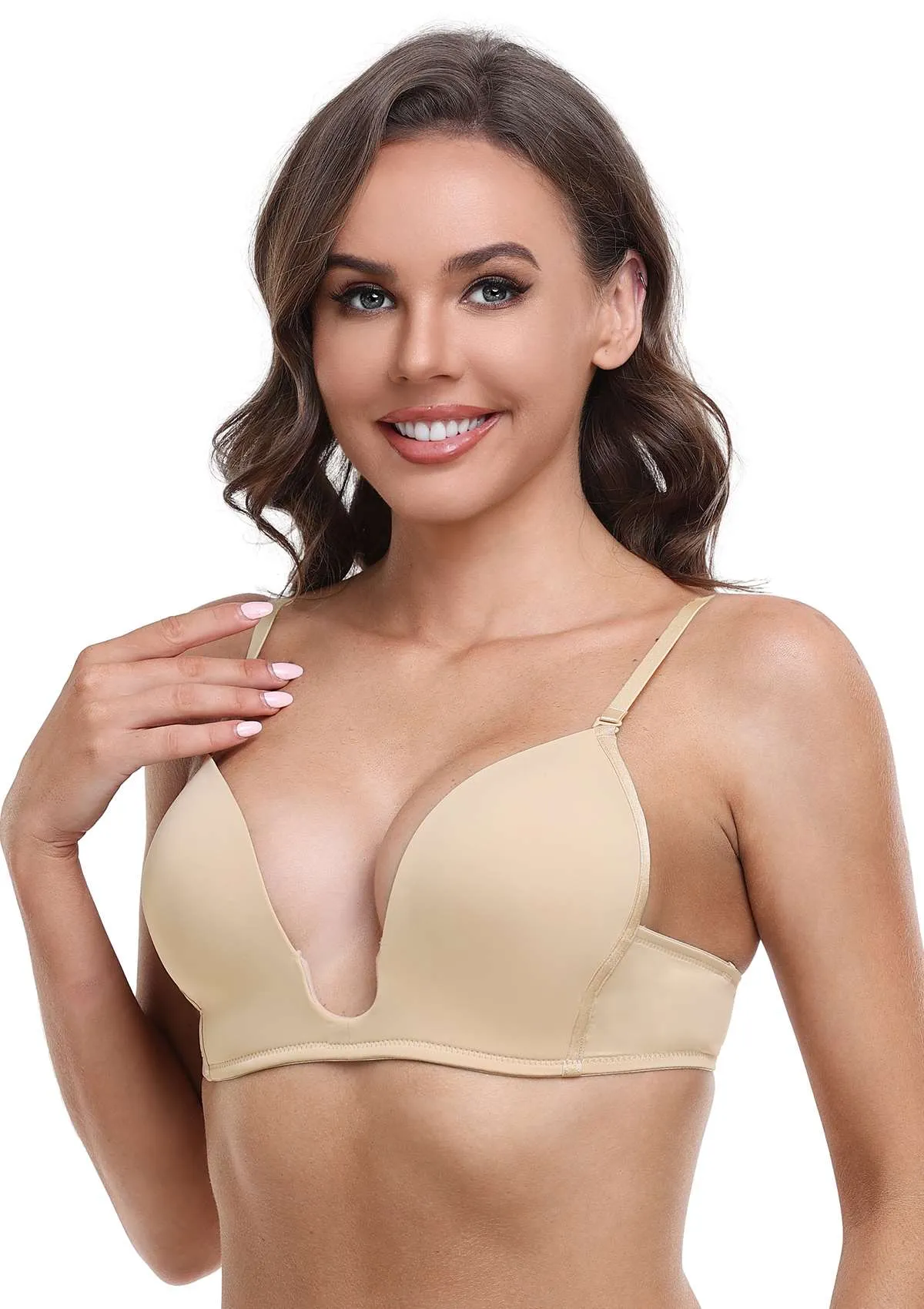 HSIA Deep U Plunge Push Up Low Back Wireless Bra