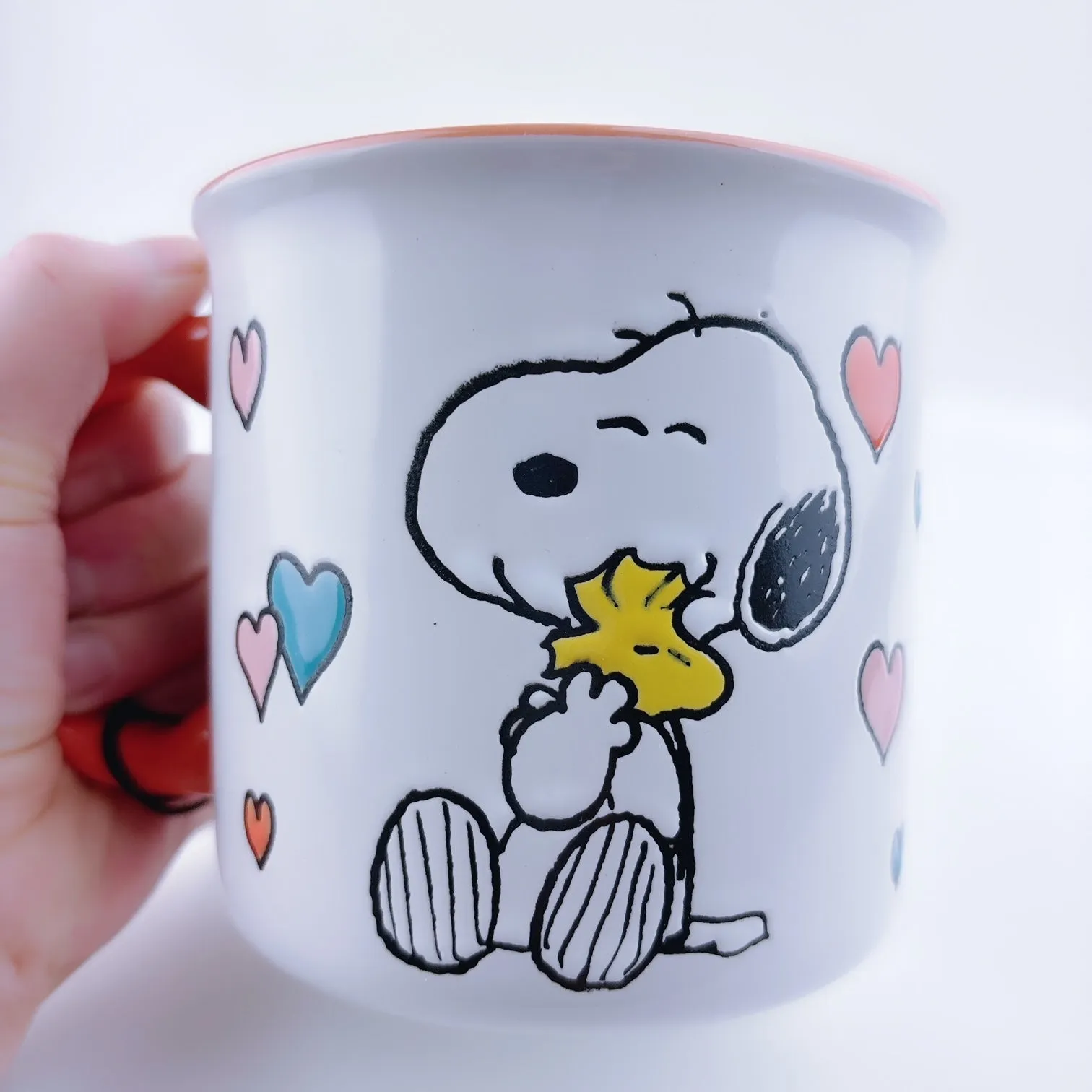 Peanuts Snoopy & Woodstock Hugging Love Hearts Ceramic Stoneware Mug 21 oz - Orange