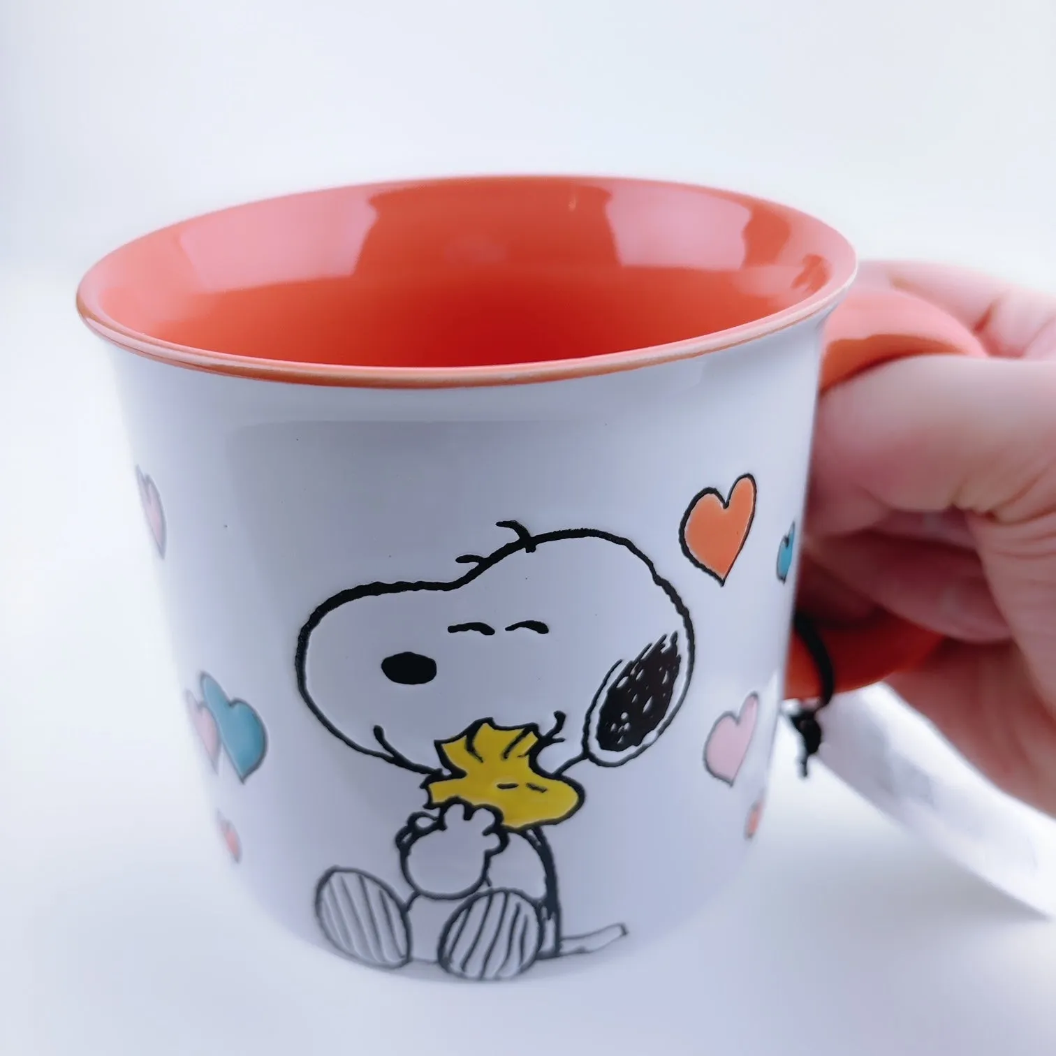 Peanuts Snoopy & Woodstock Hugging Love Hearts Ceramic Stoneware Mug 21 oz - Orange