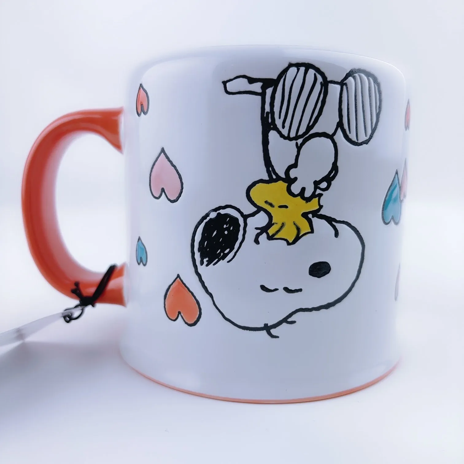 Peanuts Snoopy & Woodstock Hugging Love Hearts Ceramic Stoneware Mug 21 oz - Orange