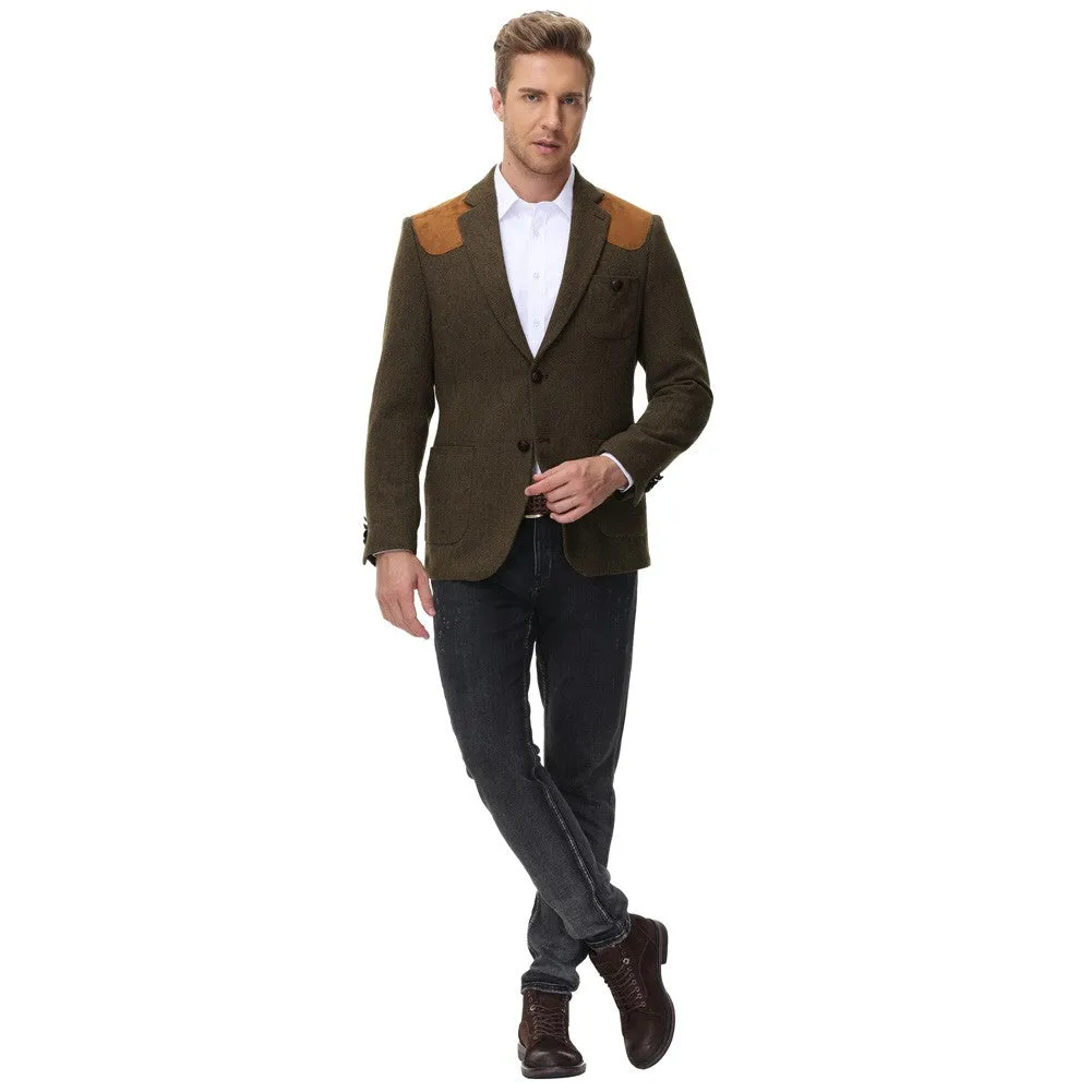 Pj Paul Jones Mens British Wool Blend Suit Two Button Blazer Patchwork Tweed Sport Coats