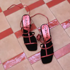 Sandalias de tacón ancho piel metalizada fucsia - Sabinis Eternal