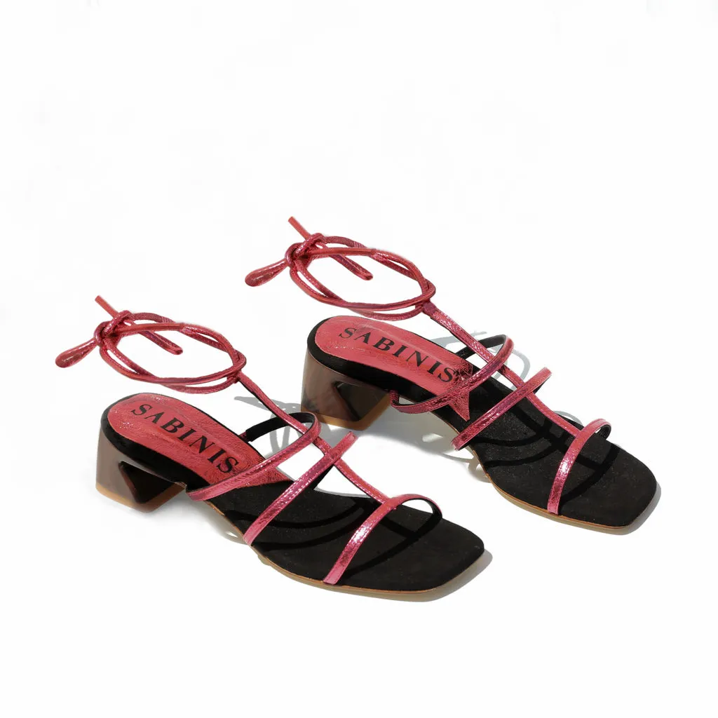 Sandalias de tacón ancho piel metalizada fucsia - Sabinis Eternal