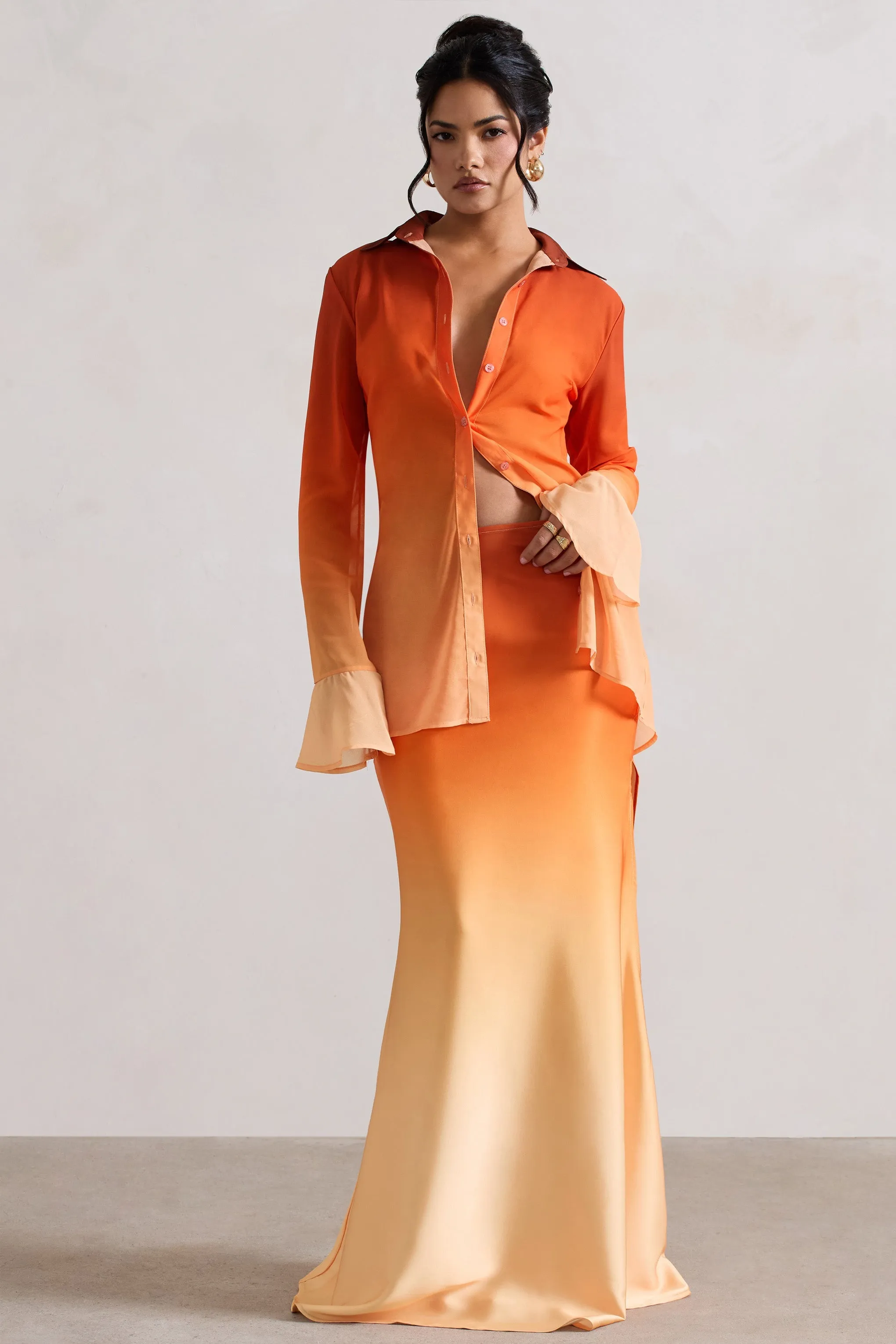 Serita | Jupe longue en satin ombré orange