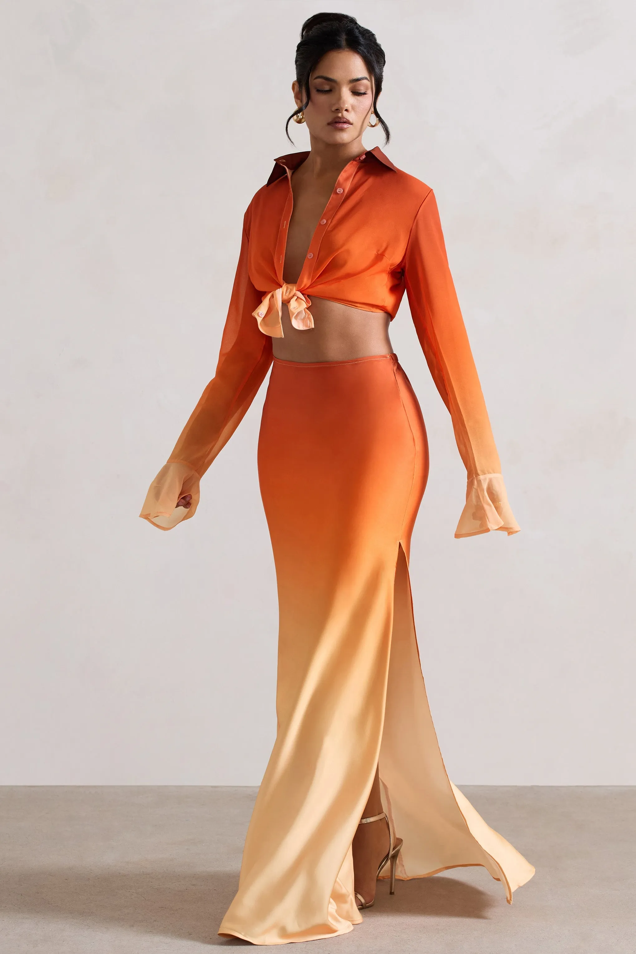 Serita | Jupe longue en satin ombré orange