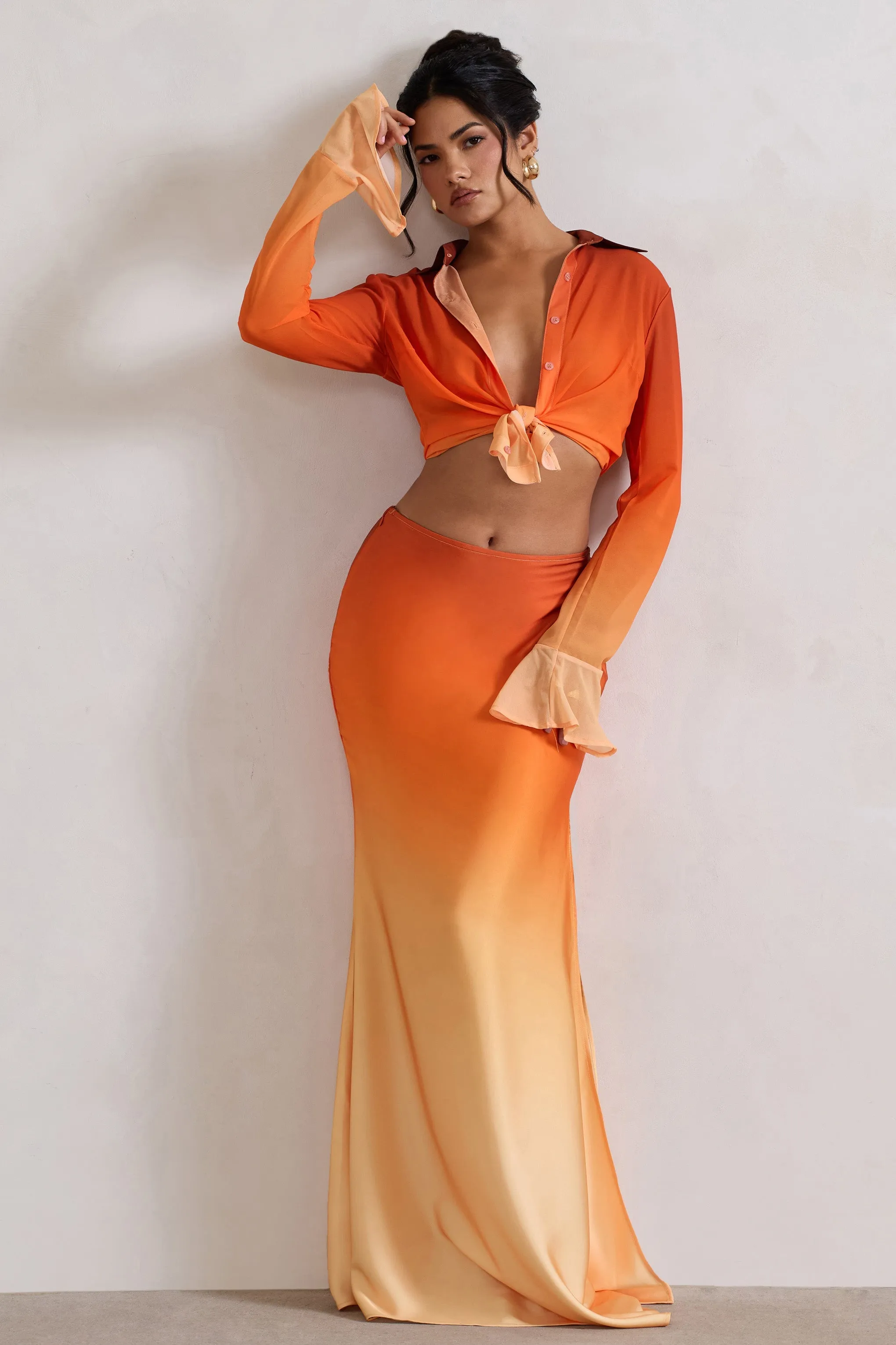 Serita | Jupe longue en satin ombré orange