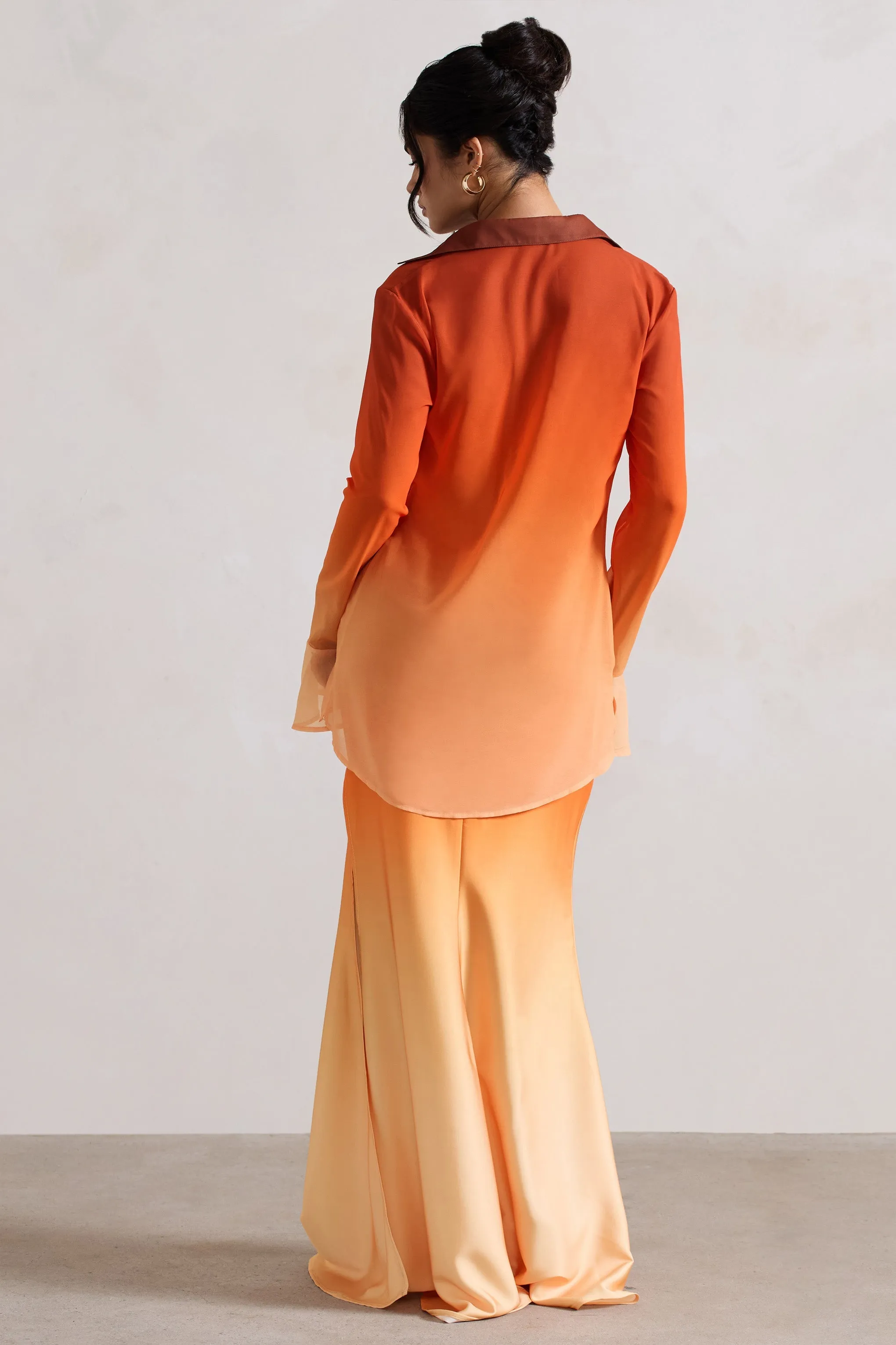 Serita | Jupe longue en satin ombré orange