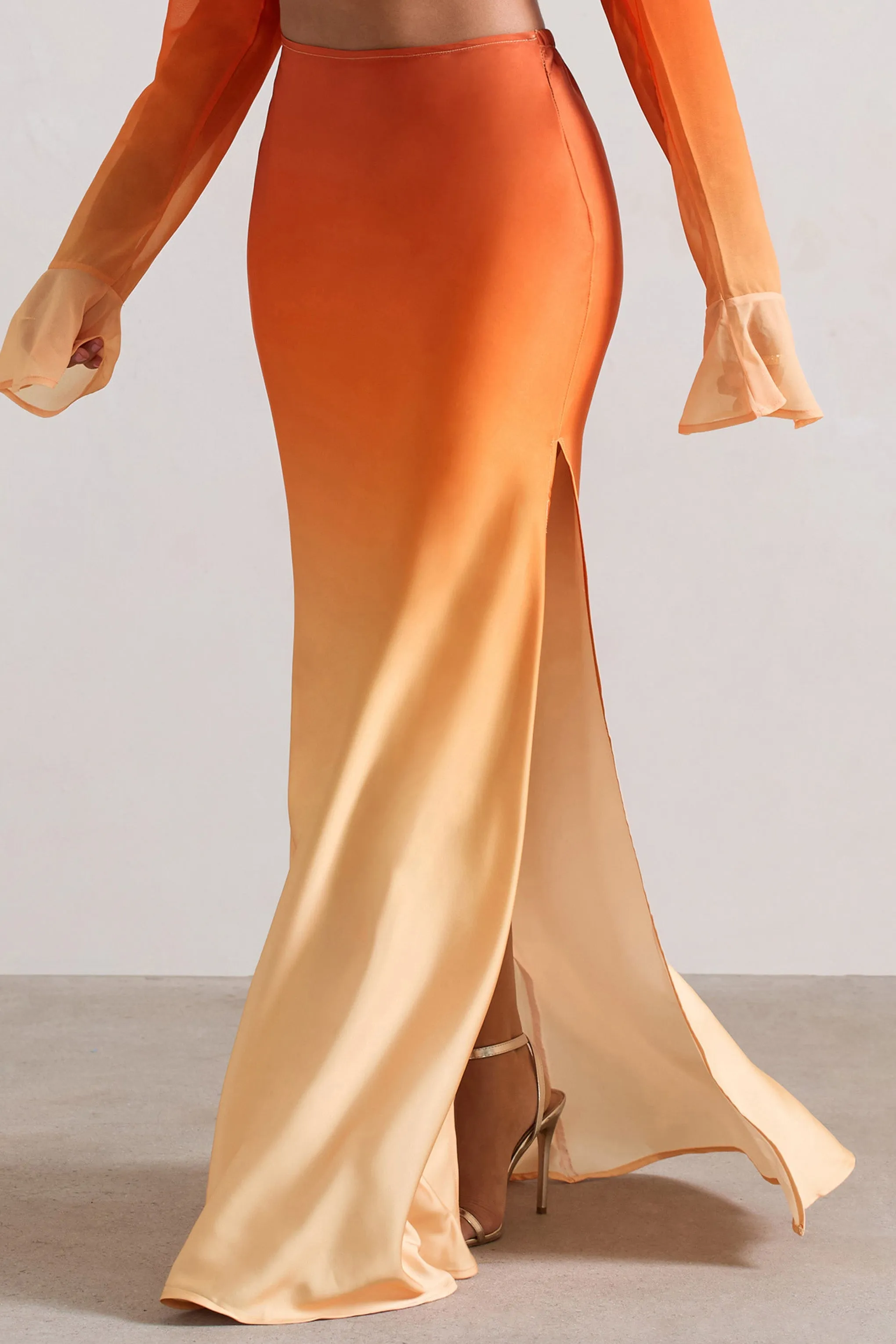 Serita | Jupe longue en satin ombré orange