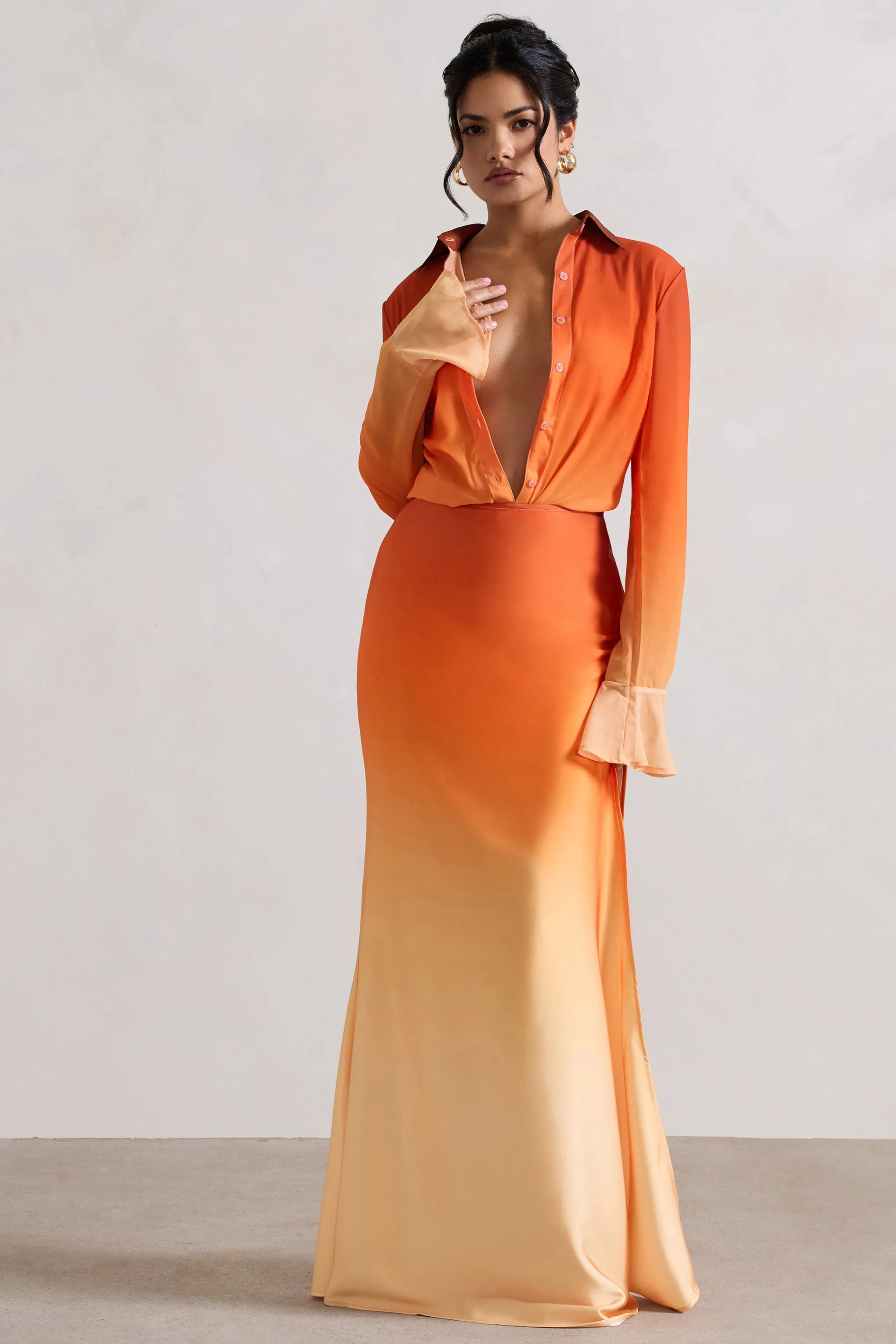 Serita | Jupe longue en satin ombré orange