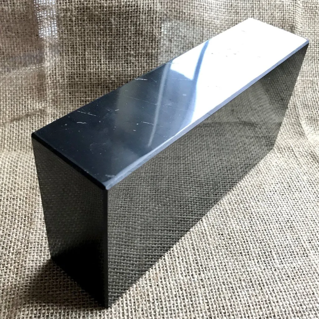 Shungite Brick, Genuine Black Shungite on Custom Mahogany Base