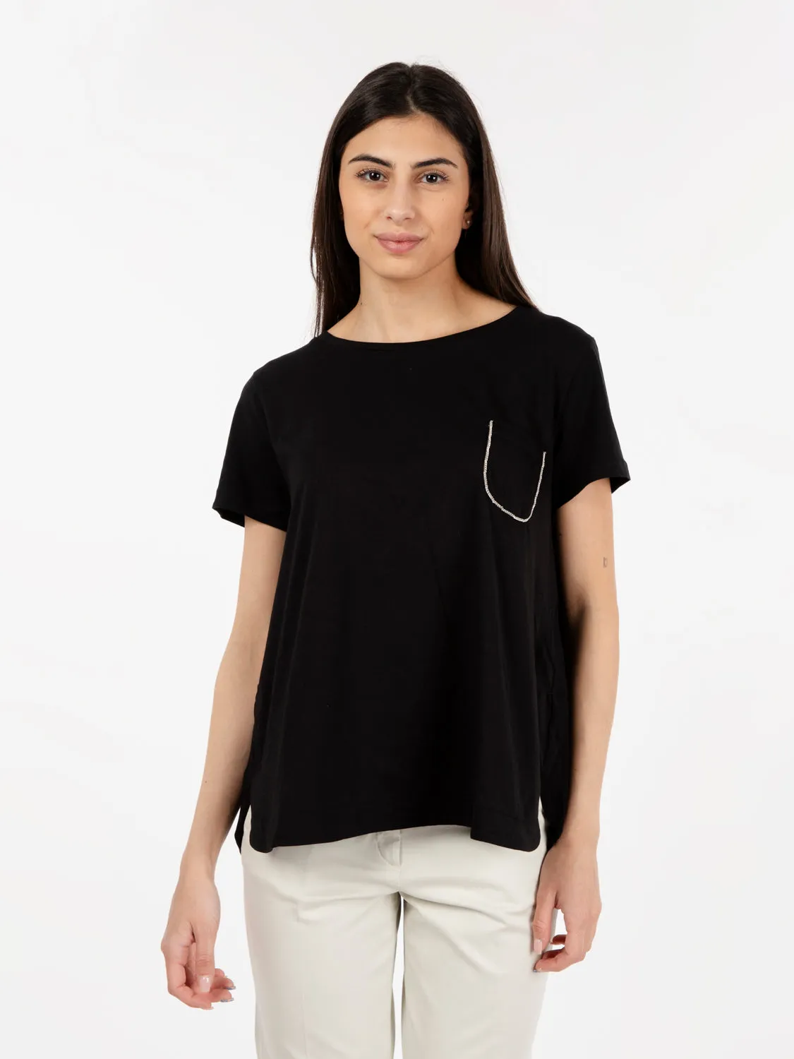 T-shirt girocollo con tasca nero