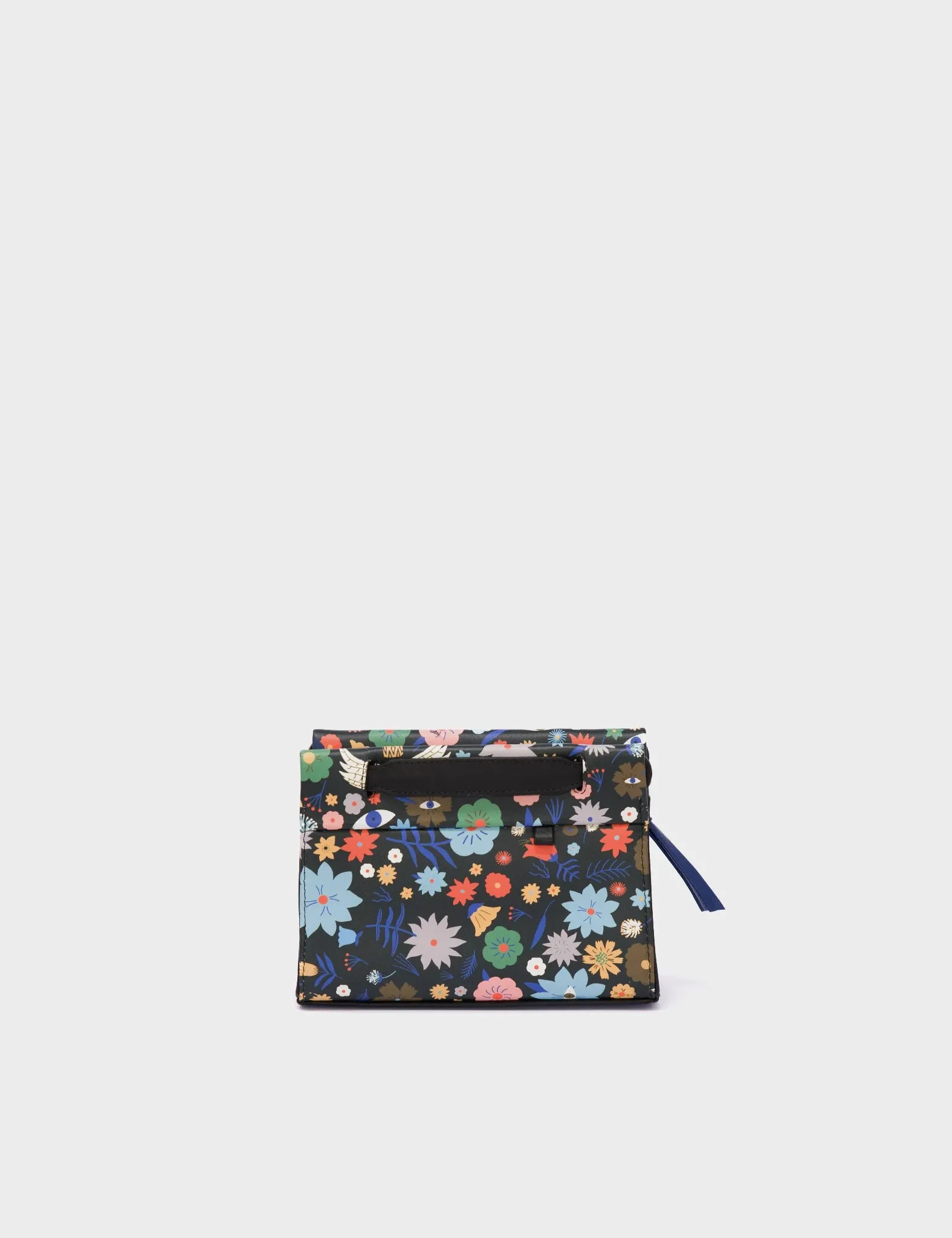 Vali Crossbody Micro Black Leather Bag - Flowers Print