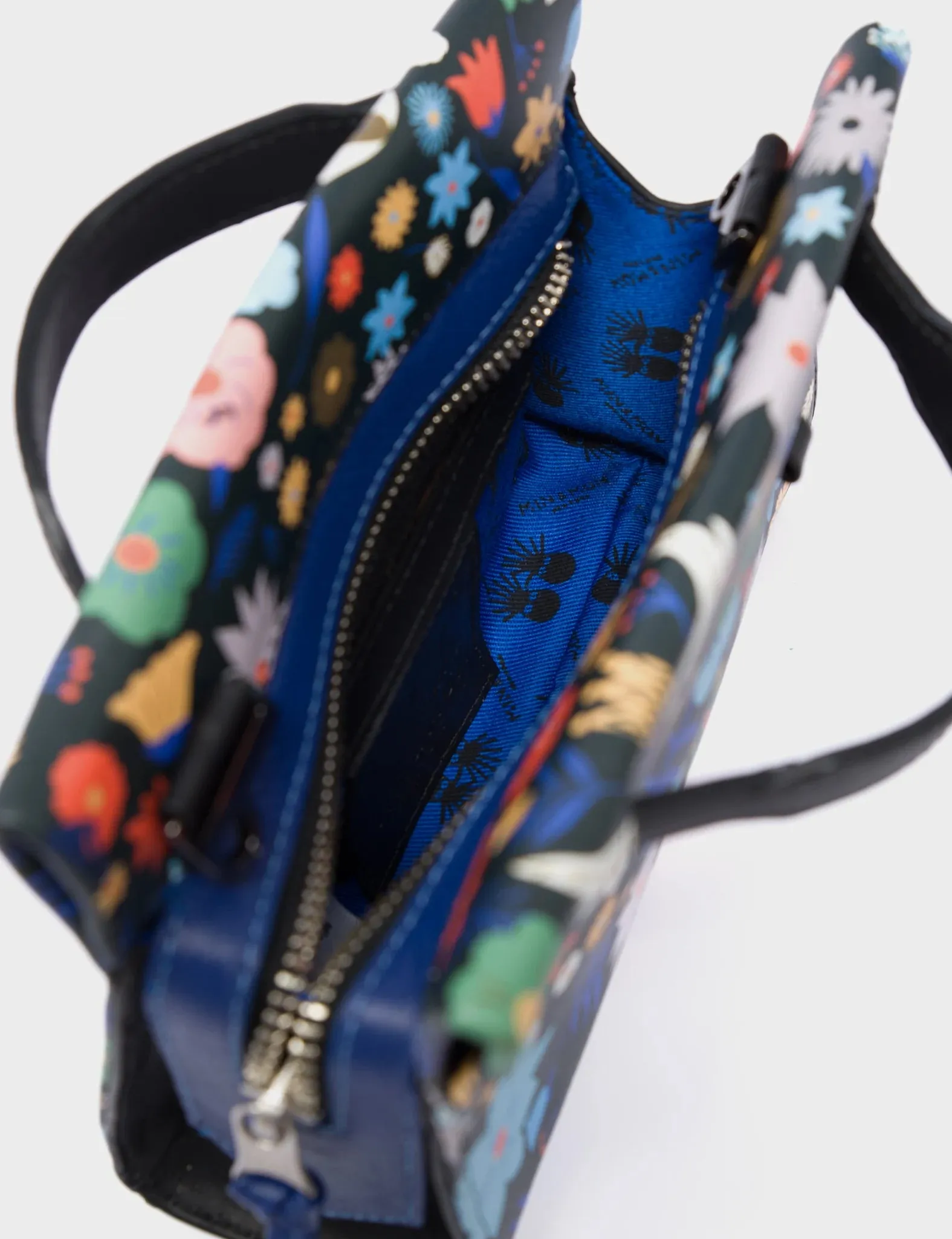 Vali Crossbody Micro Black Leather Bag - Flowers Print